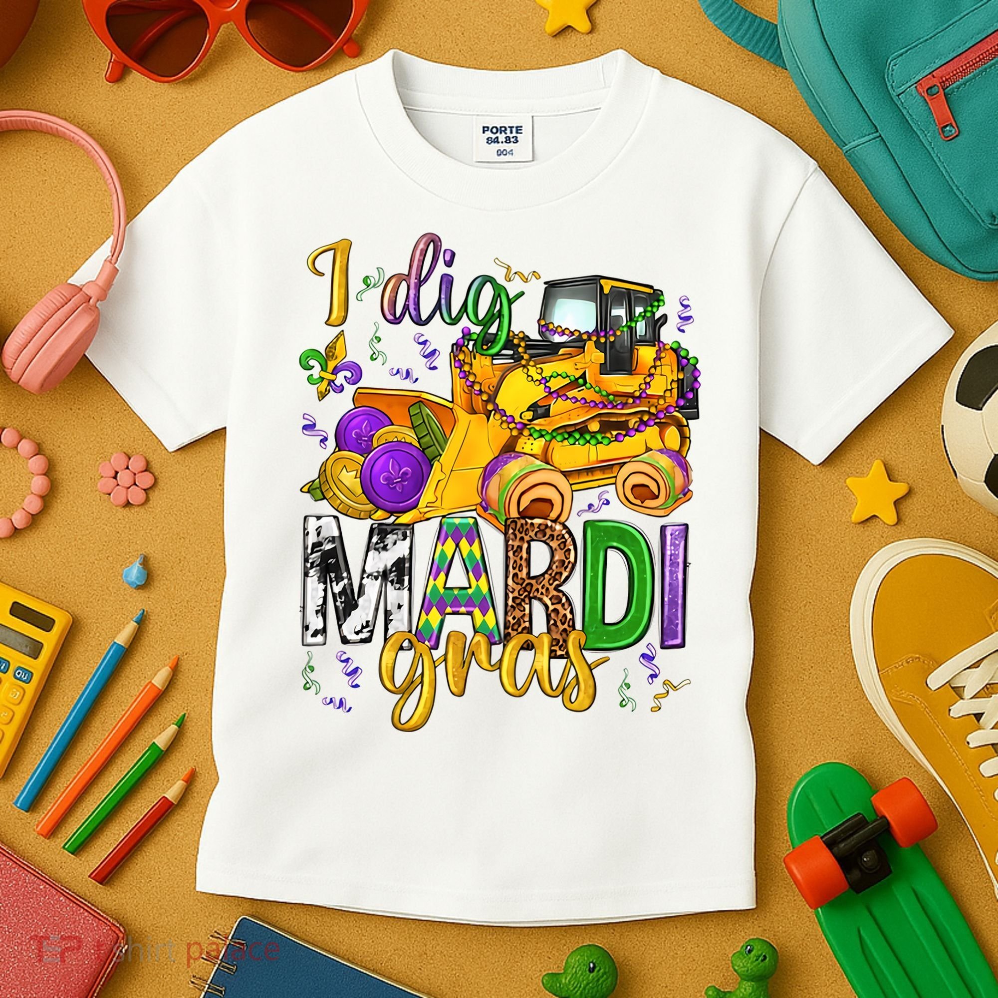 I Dig Madri Gras Excavator Funny Gift Idea Holiday Trending Kids T-Shirt