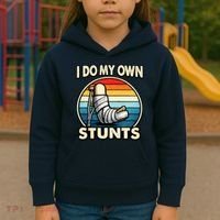 I Do My Own Stunts Broken Leg Funny Meme Kids Hoodie thumb 3