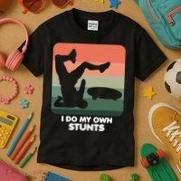 I Do My Own Stunts Funny Skateboard Kids T-Shirt thumb 3