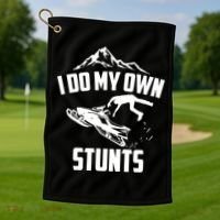 I Do My Own Stunts Snowmobile Cool Gift Golf Towel thumb 1