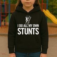 I Do My Own Stunts Ladder Fall Funny Gift Kids Hoodie thumb 3
