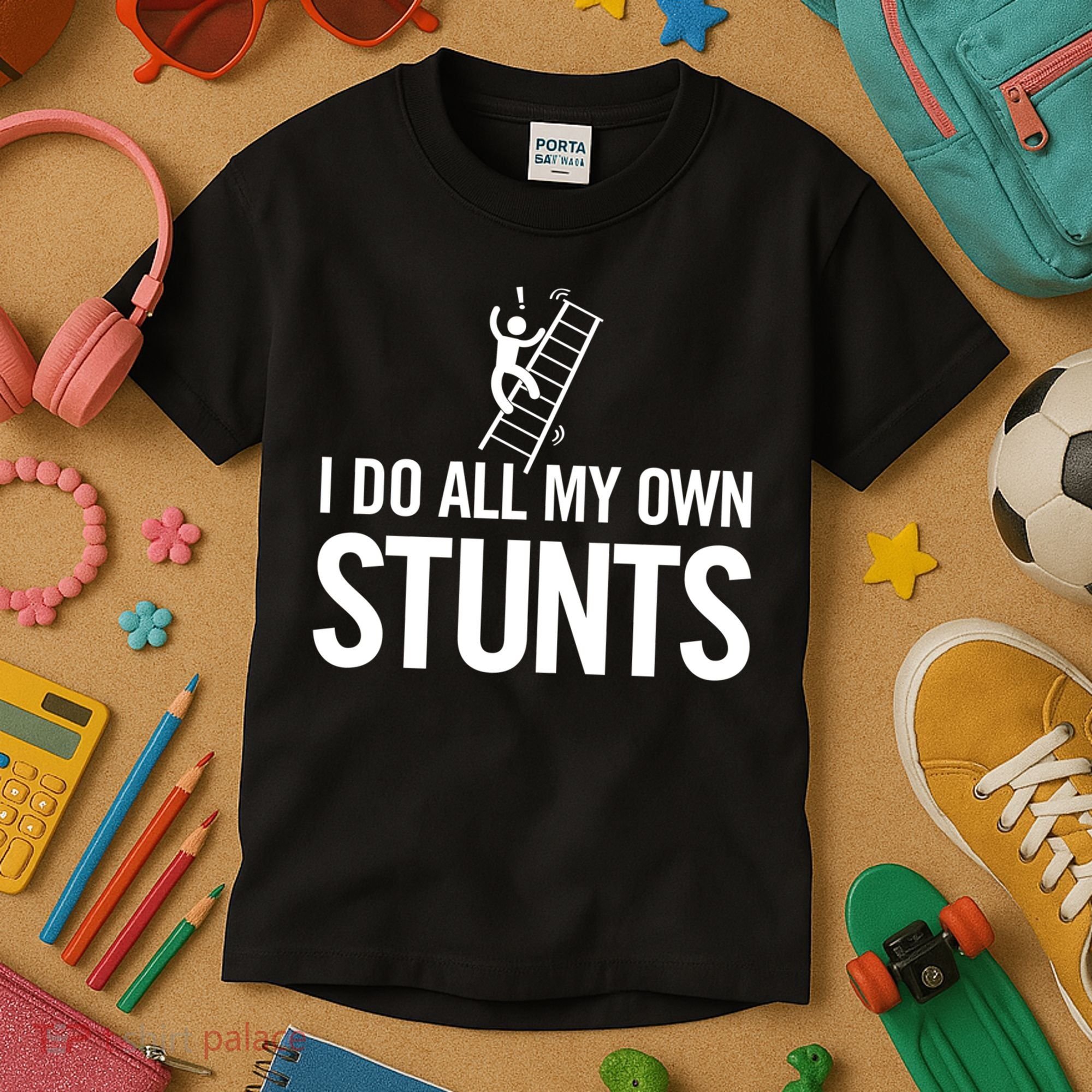 I Do My Own Stunts Ladder Fall Funny Gift Kids T-Shirt