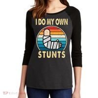 I Do My Own Stunts Broken Arm Injury Get Well Soon Women's Tri-Blend 3/4-Sleeve Raglan Shirt thumb 2