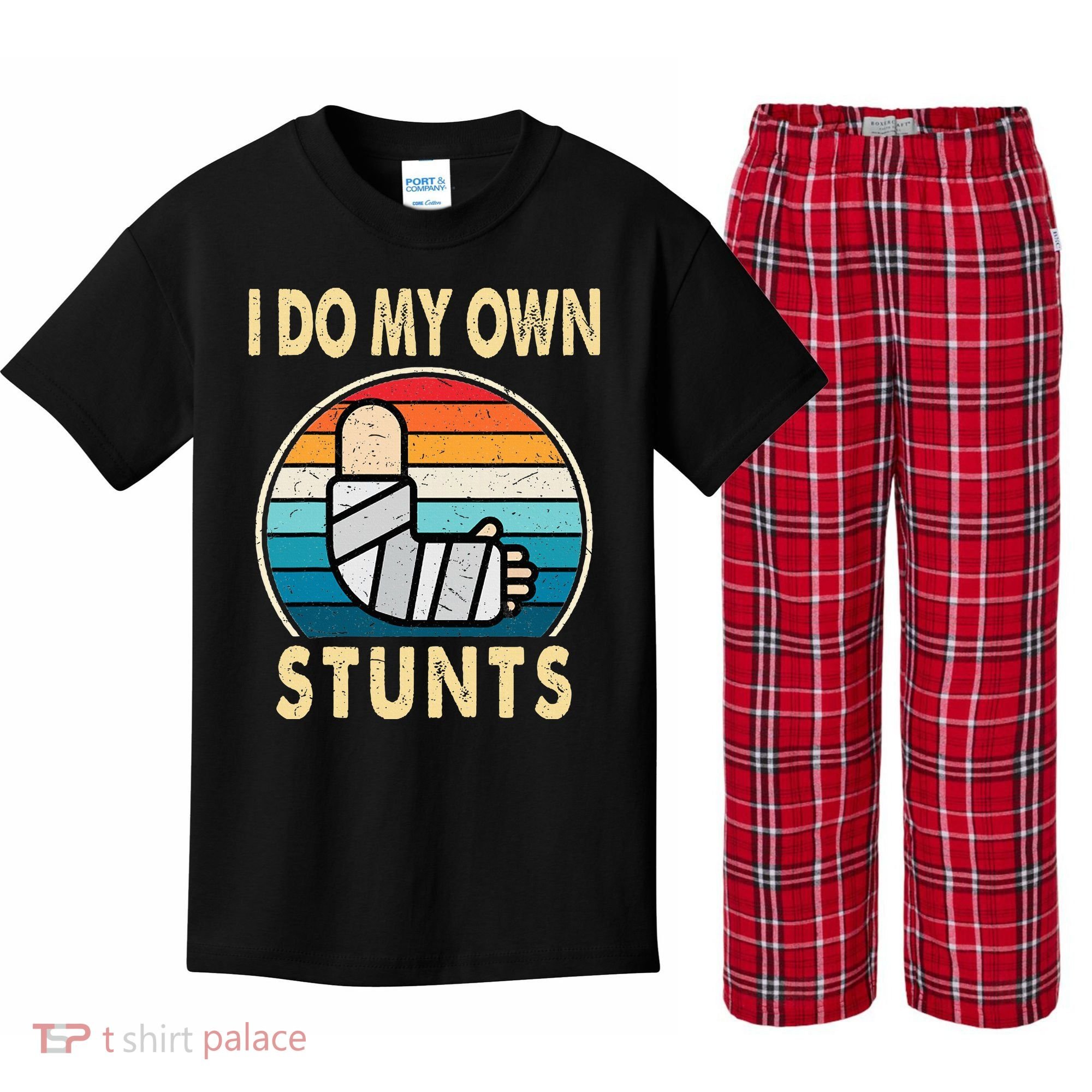 I Do My Own Stunts Broken Arm Injury Get Well Soon Kids Plaid Pajama Set