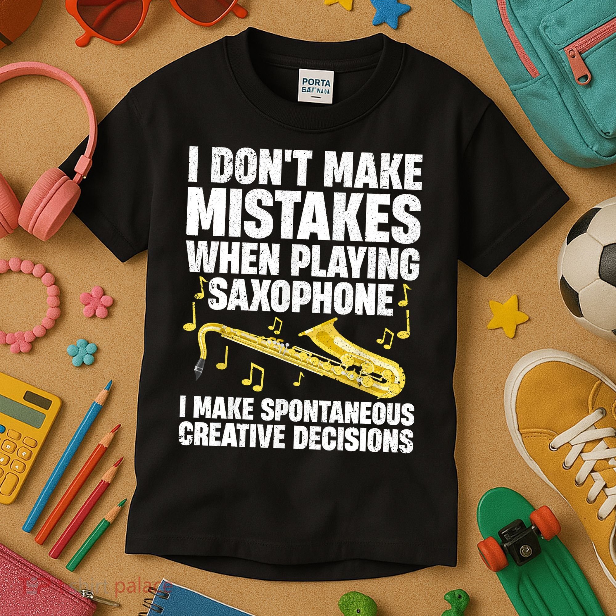 I Dont Make Mistakes When Playing Saxophone Funny Saxophone Marching Band Player Kids T-Shirt