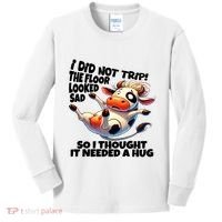 I Did Not Trip! The Floor Looked Sad Funny Cow Farming Kids Long Sleeve Shirt thumb 0