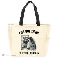 I Do Not Think Therefore I Do Not Am Raccoon Philosopher Tote Bag thumb 0