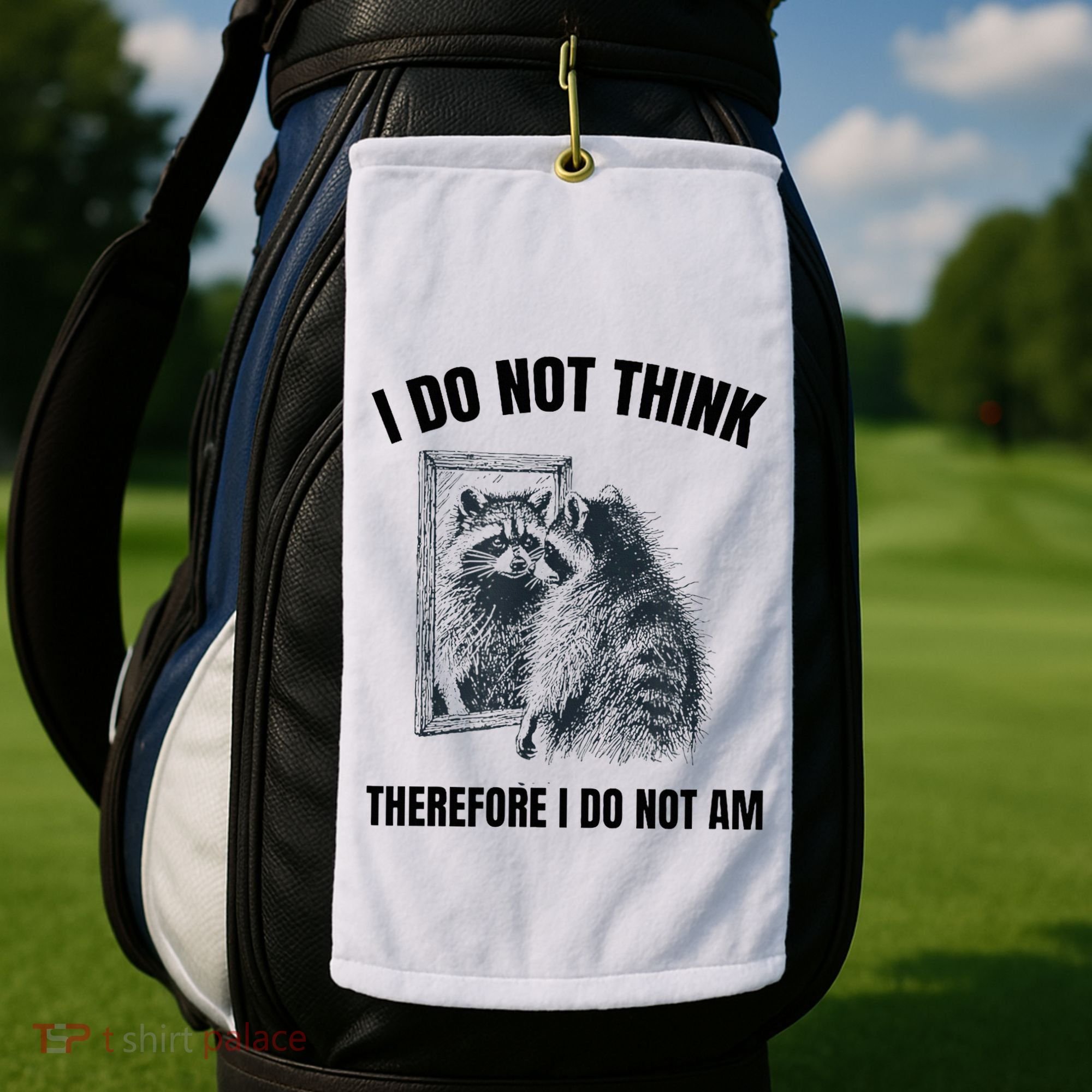 I Do Not Think Therefore I Do Not Am Raccoon Philosopher Golf Towel