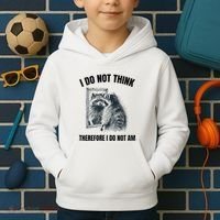 I Do Not Think Therefore I Do Not Am Raccoon Philosopher Kids Hoodie thumb 2