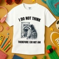 I Do Not Think Therefore I Do Not Am Raccoon Philosopher Kids T-Shirt thumb 3