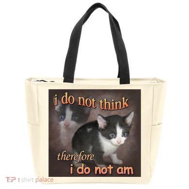 I Do Not Think Therefore I Do Not Am Cat Meme Tote Bag