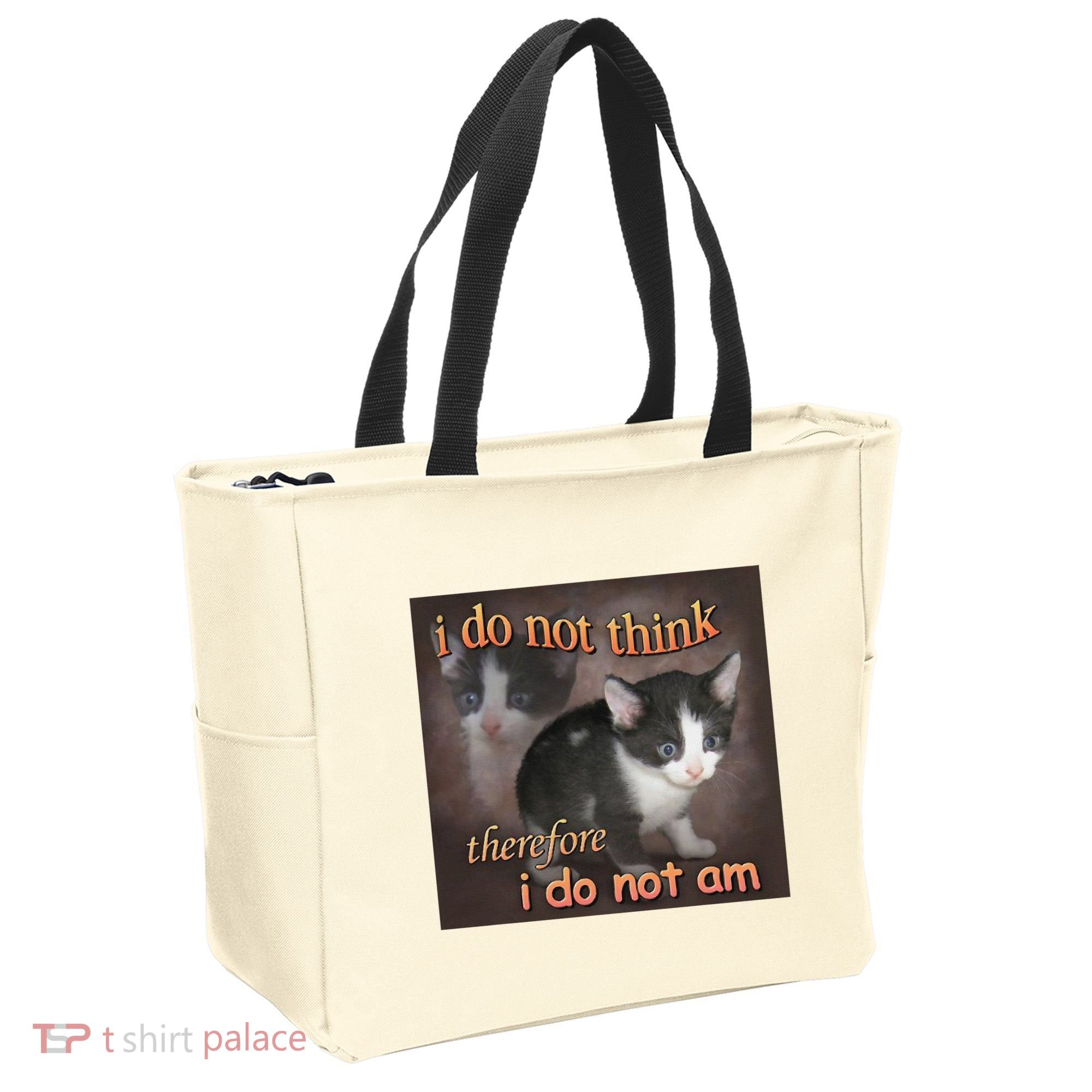 I Do Not Think Therefore I Do Not Am Cat Meme Tote Bag