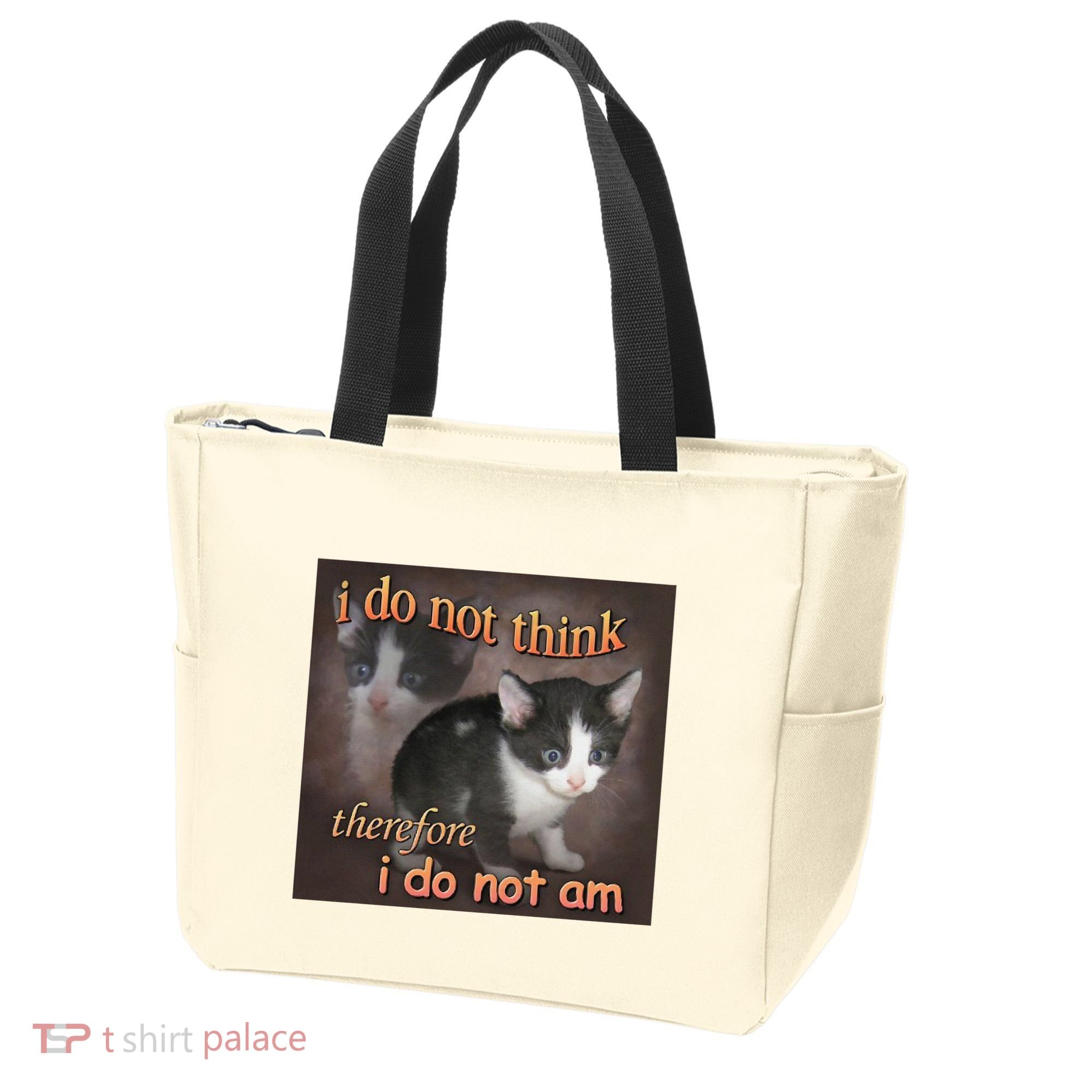 I Do Not Think Therefore I Do Not Am Cat Meme Tote Bag