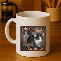 I Do Not Think Therefore I Do Not Am Cat Meme Coffee Mug thumb 4