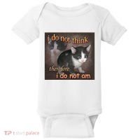 I Do Not Think Therefore I Do Not Am Cat Meme Baby Bodysuit thumb 0