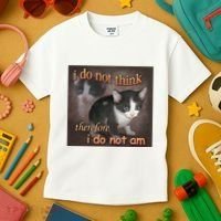 I Do Not Think Therefore I Do Not Am Cat Meme Kids T-Shirt thumb 3