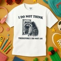 I Do Not Think Therefore I Do Not Am Raccoon Philosopher Kids T-Shirt thumb 3