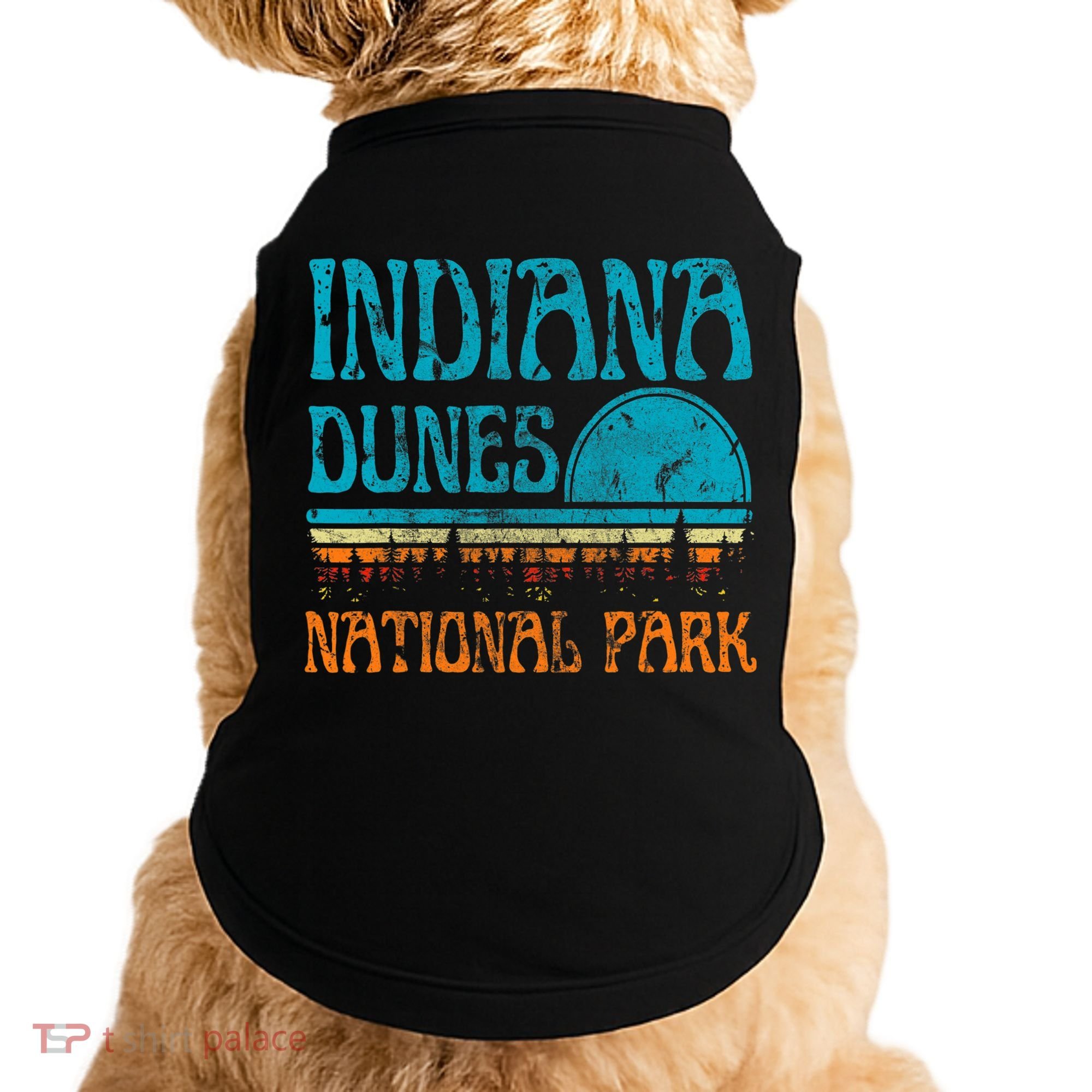 Indiana Dunes National Park Lake Michigan Retro Sunset Doggie Tank