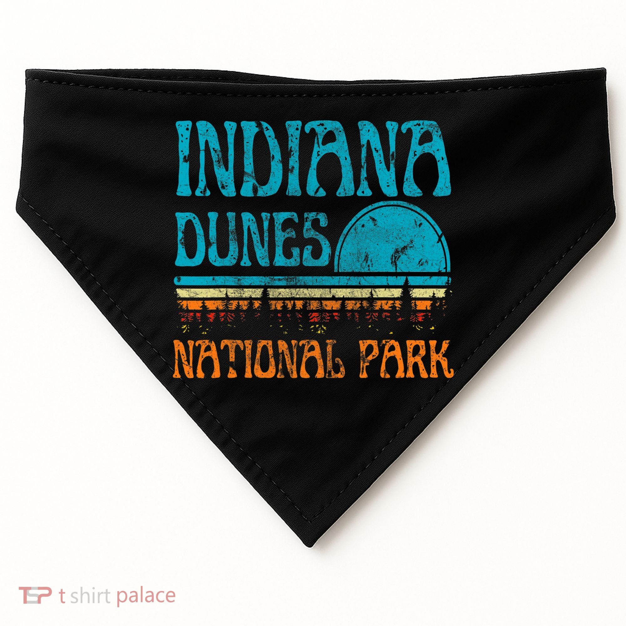 Indiana Dunes National Park Lake Michigan Retro Sunset USA-Made Doggie Bandana