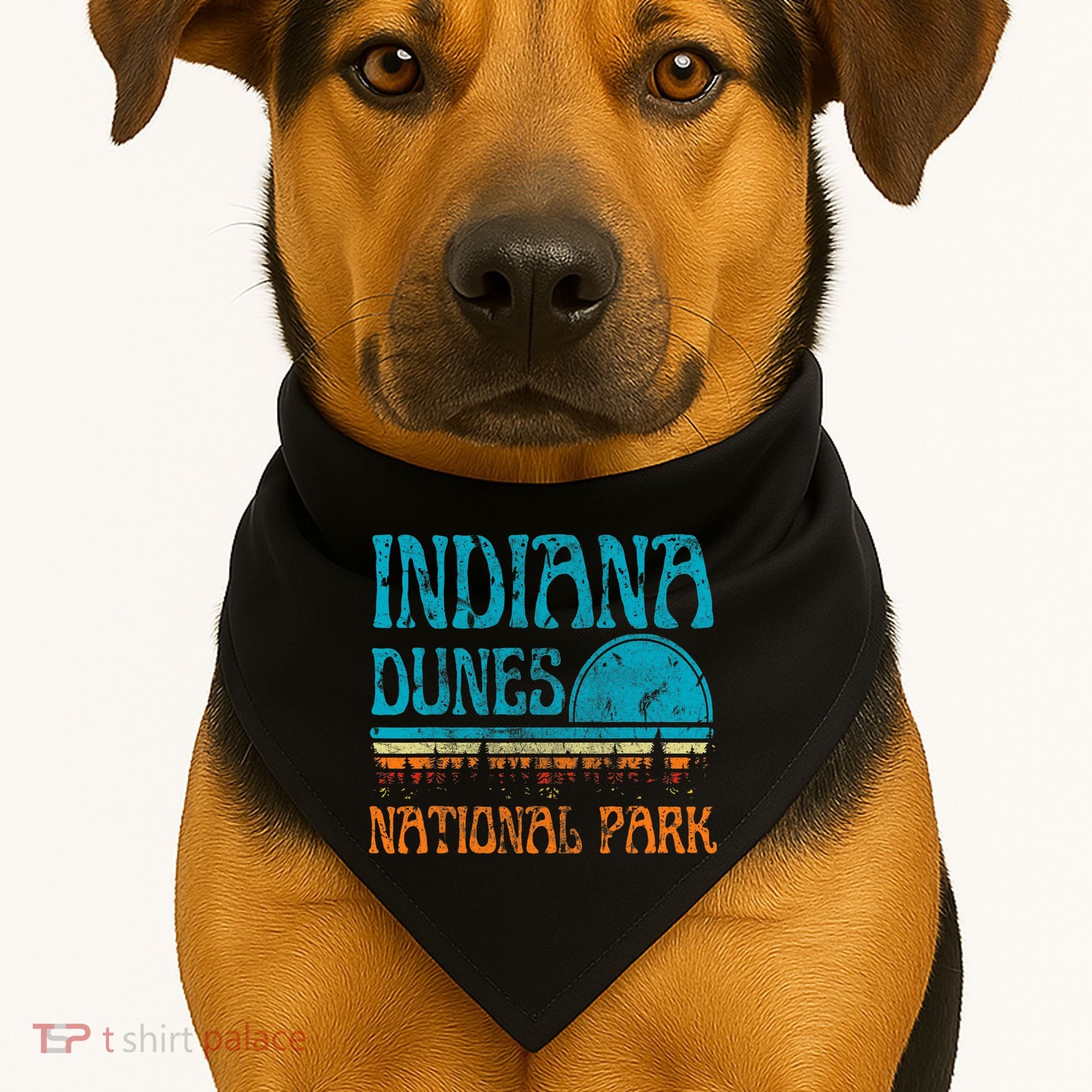 Indiana Dunes National Park Lake Michigan Retro Sunset USA-Made Doggie Bandana