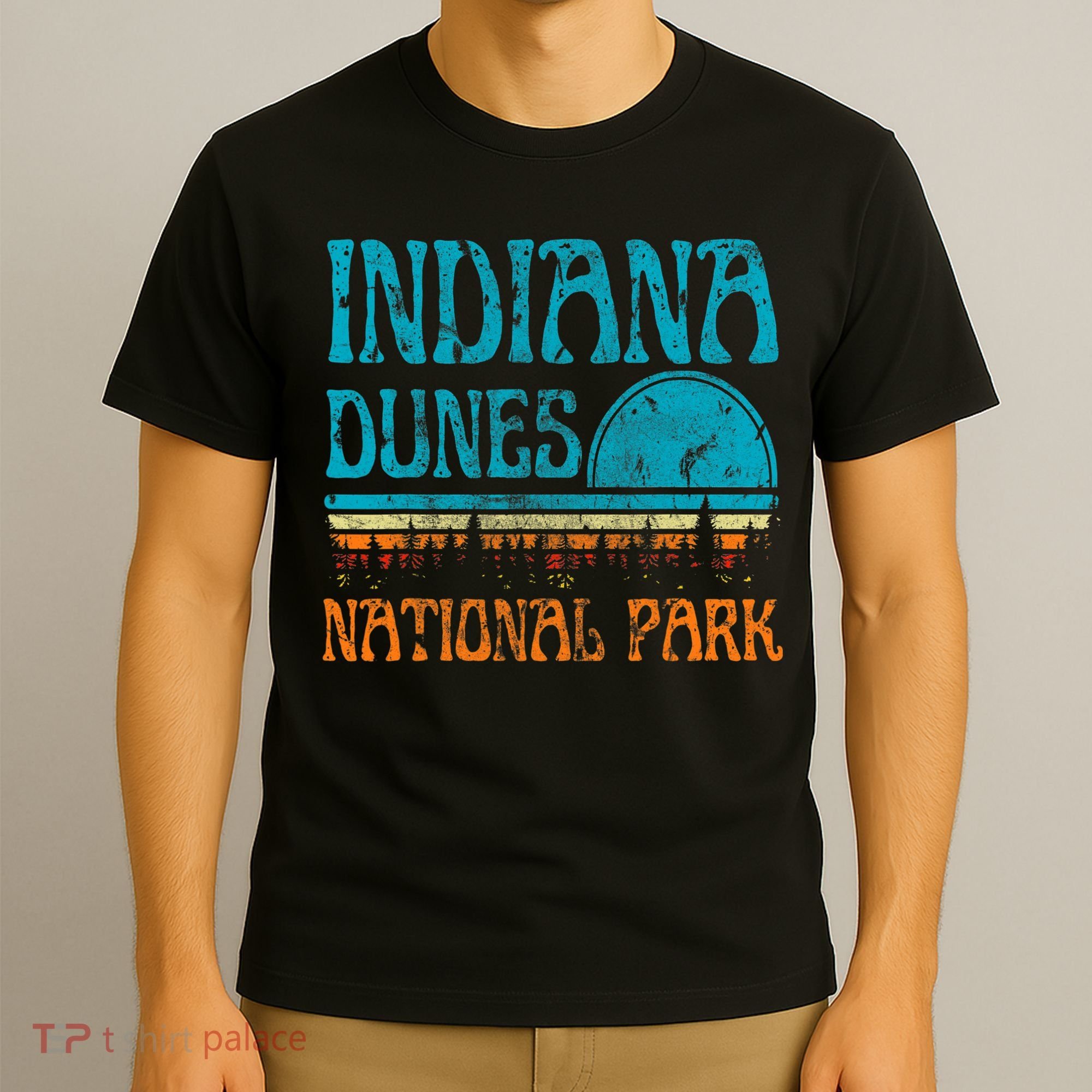 Indiana Dunes National Park Lake Michigan Retro Sunset T-Shirt