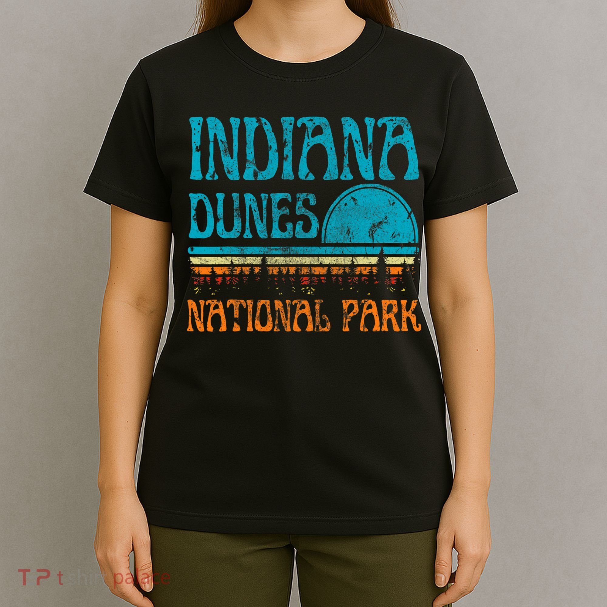 Indiana Dunes National Park Lake Michigan Retro Sunset T-Shirt