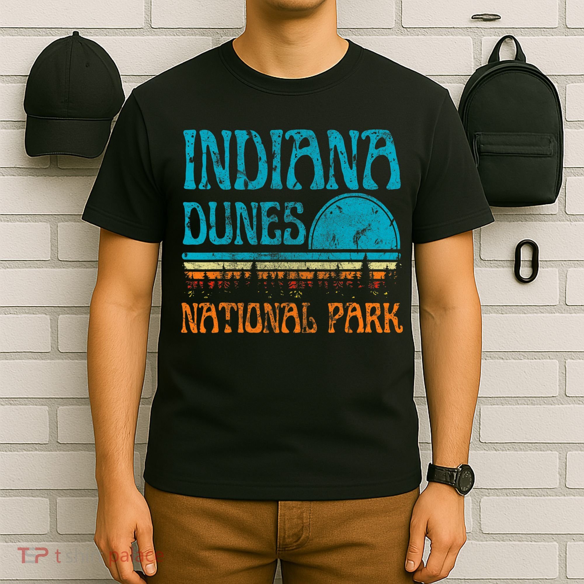 Indiana Dunes National Park Lake Michigan Retro Sunset T-Shirt