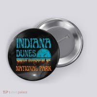 Indiana Dunes National Park Lake Michigan Retro Sunset Button thumb 0