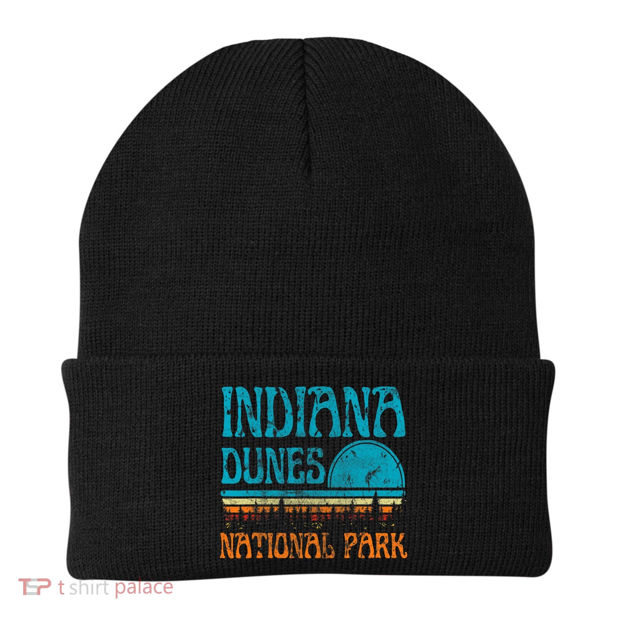 Indiana Dunes National Park Lake Michigan Retro Sunset Beanie