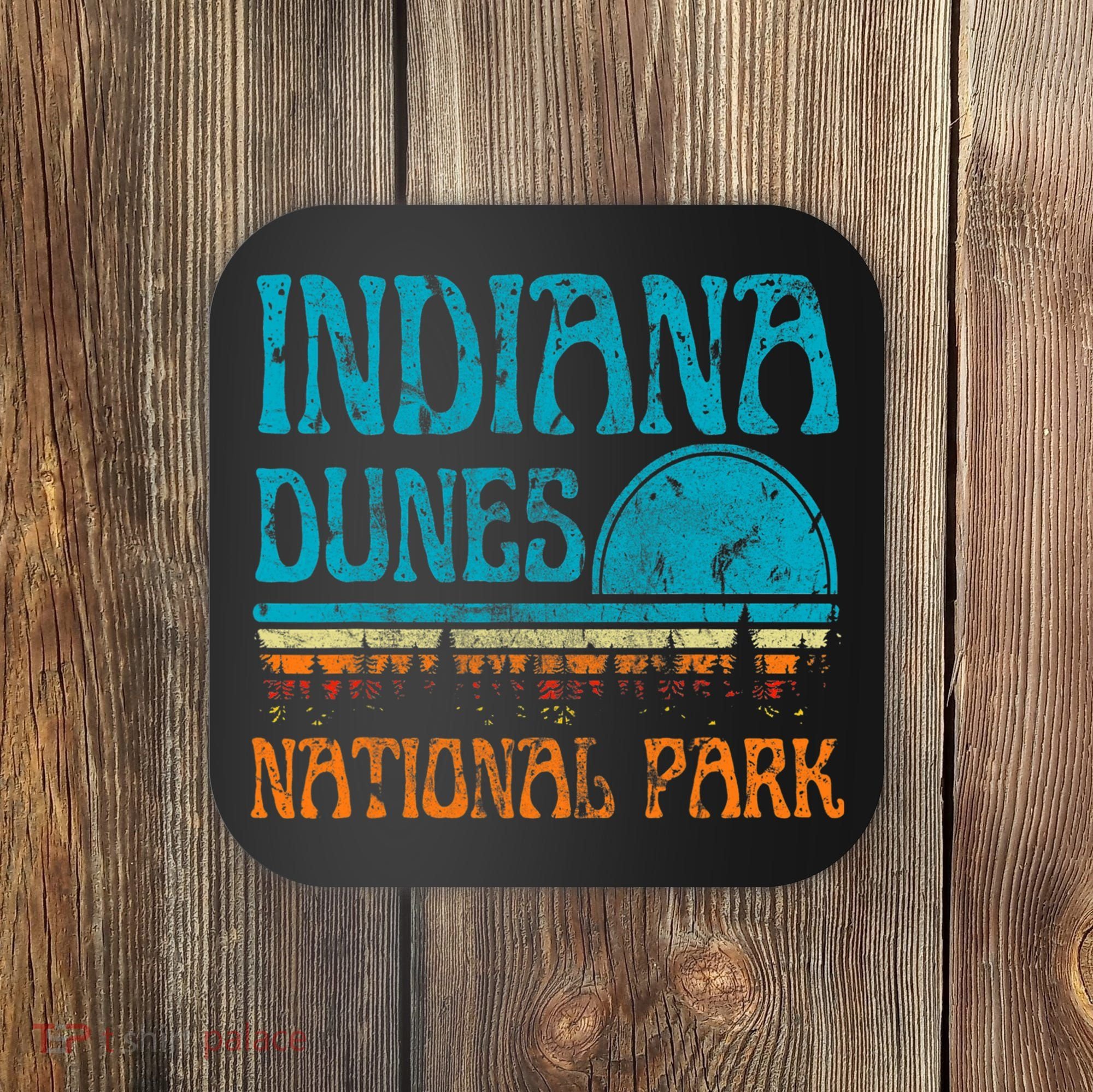 Indiana Dunes National Park Lake Michigan Retro Sunset Coaster