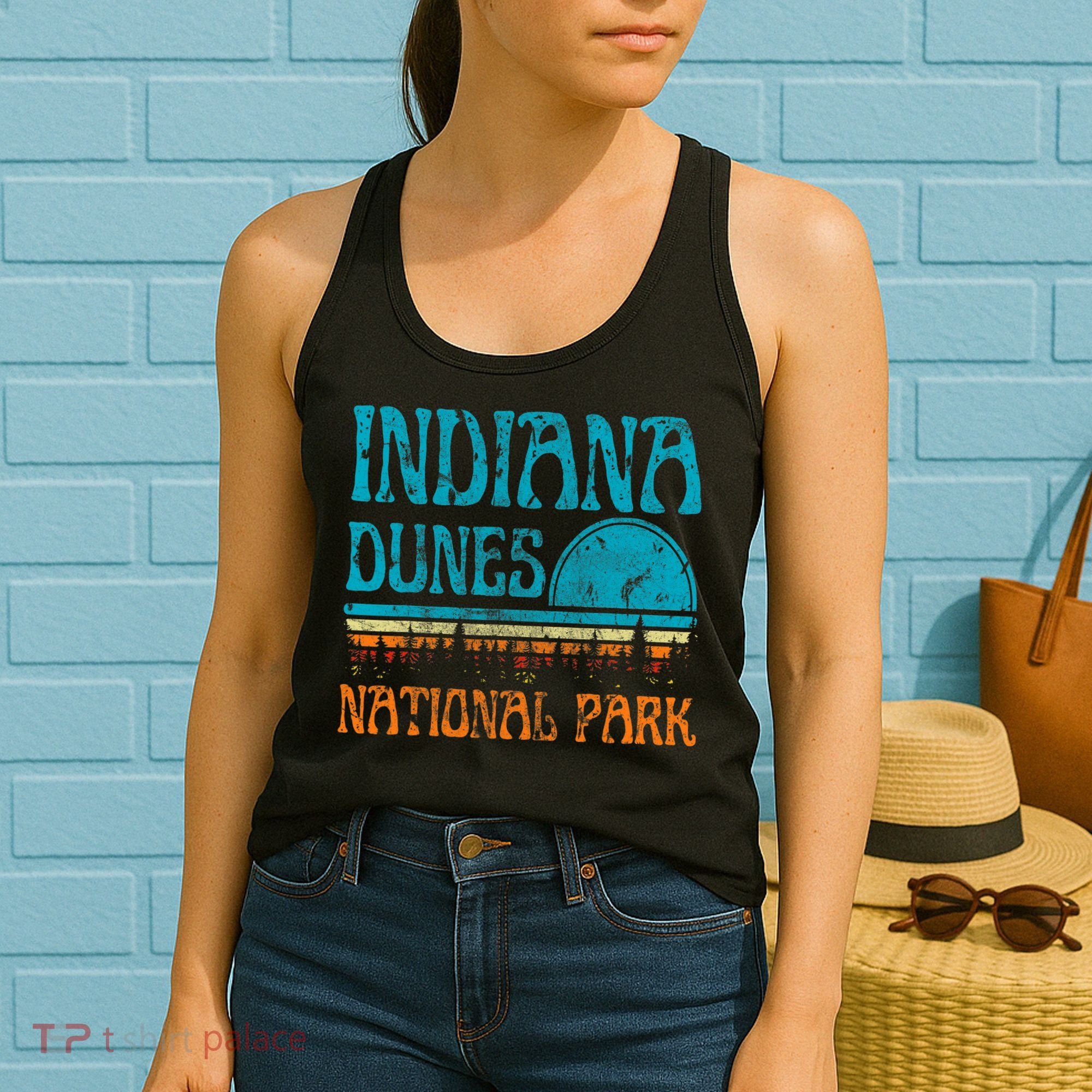 Indiana Dunes National Park Lake Michigan Retro Sunset Women's Tank Top