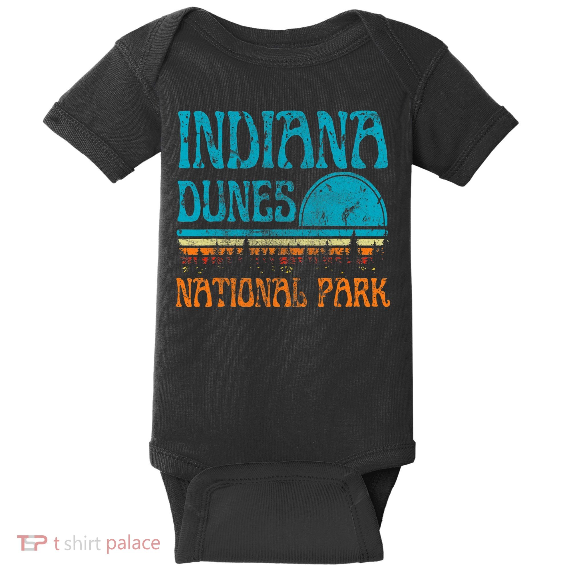 Indiana Dunes National Park Lake Michigan Retro Sunset Baby Bodysuit