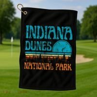 Indiana Dunes National Park Lake Michigan Retro Sunset Golf Towel thumb 1