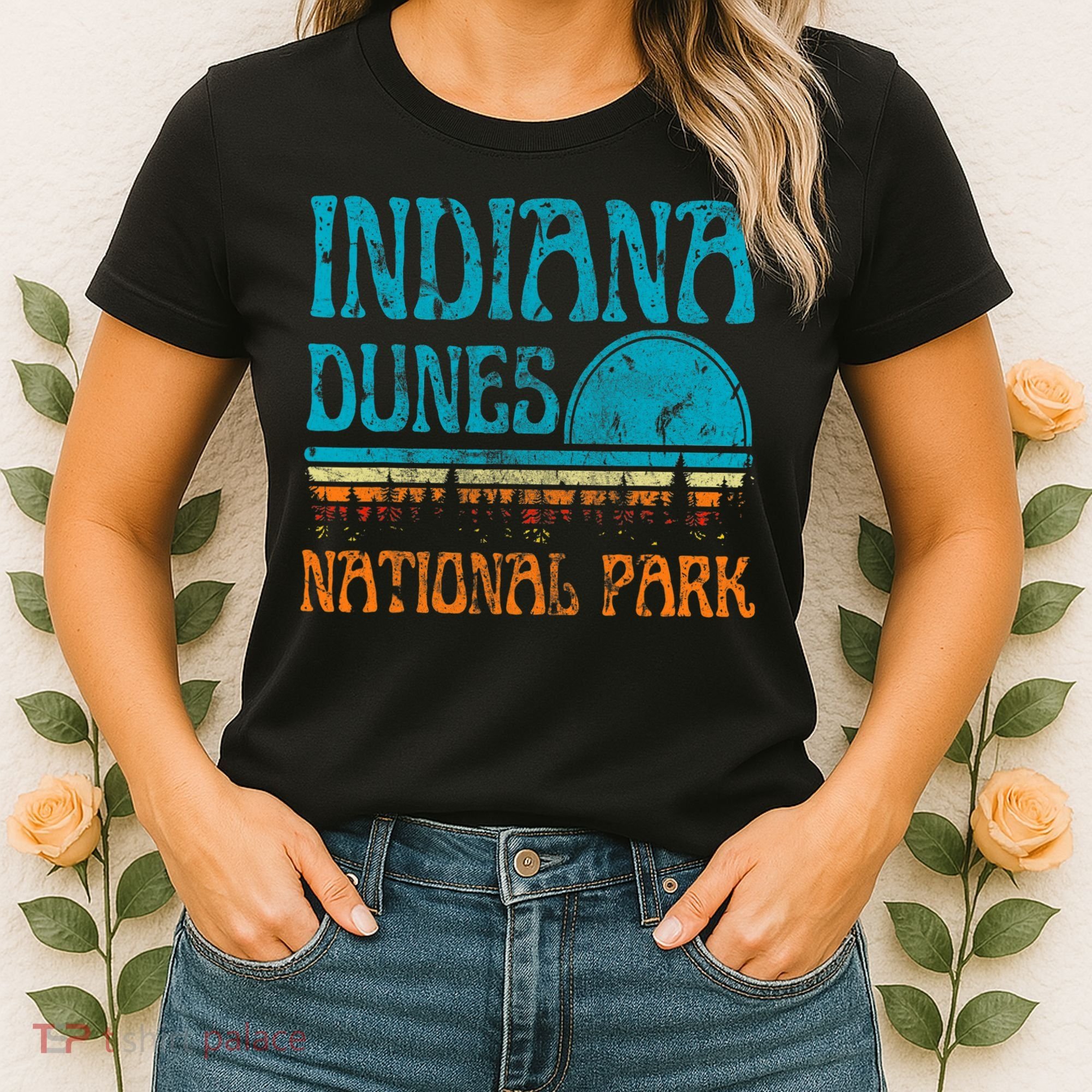 Indiana Dunes National Park Lake Michigan Retro Sunset Women's T-Shirt