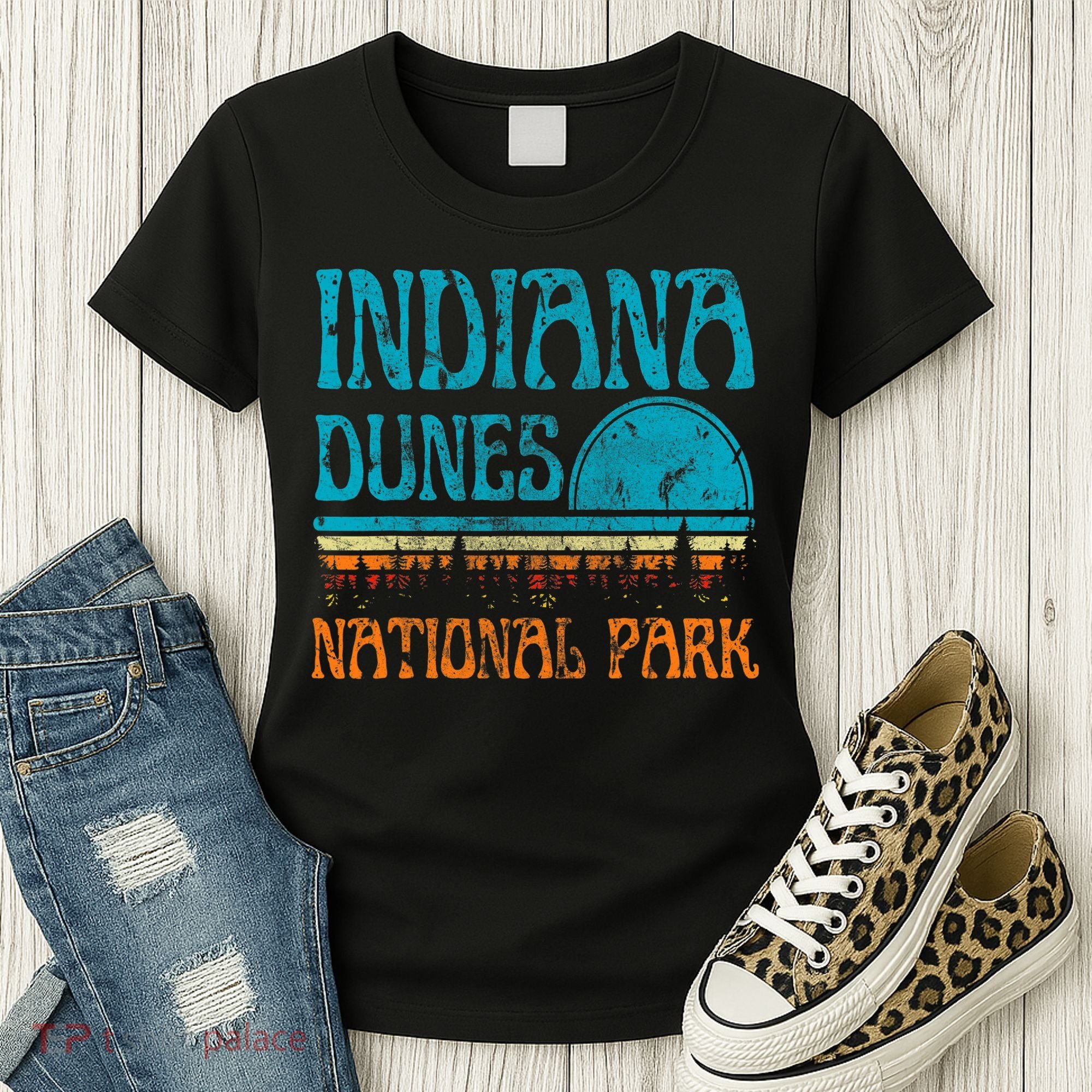 Indiana Dunes National Park Lake Michigan Retro Sunset Women's T-Shirt