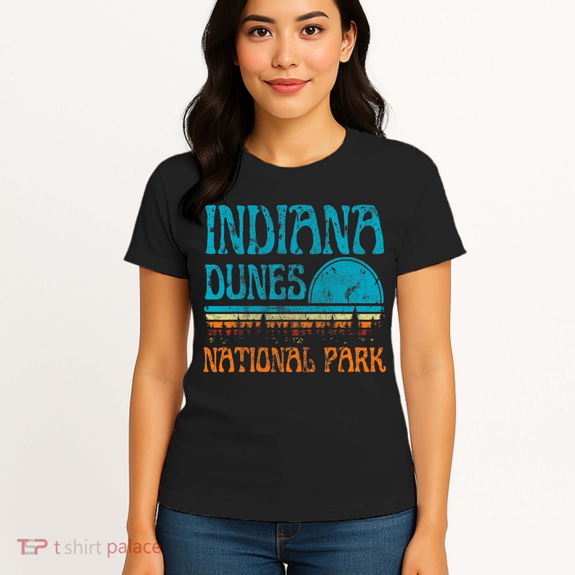 Indiana Dunes National Park Lake Michigan Retro Sunset Women's T-Shirt