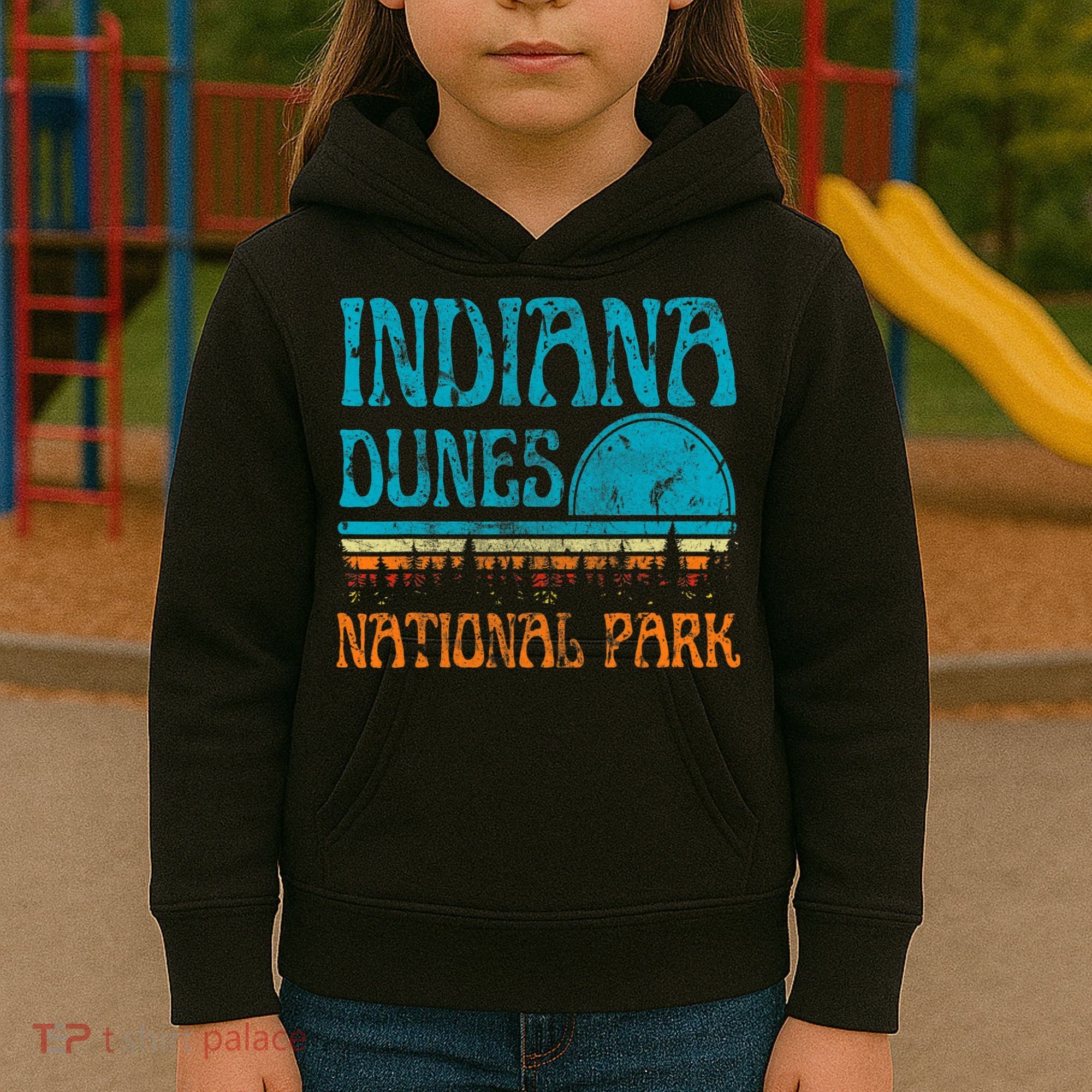 Indiana Dunes National Park Lake Michigan Retro Sunset Kids Hoodie