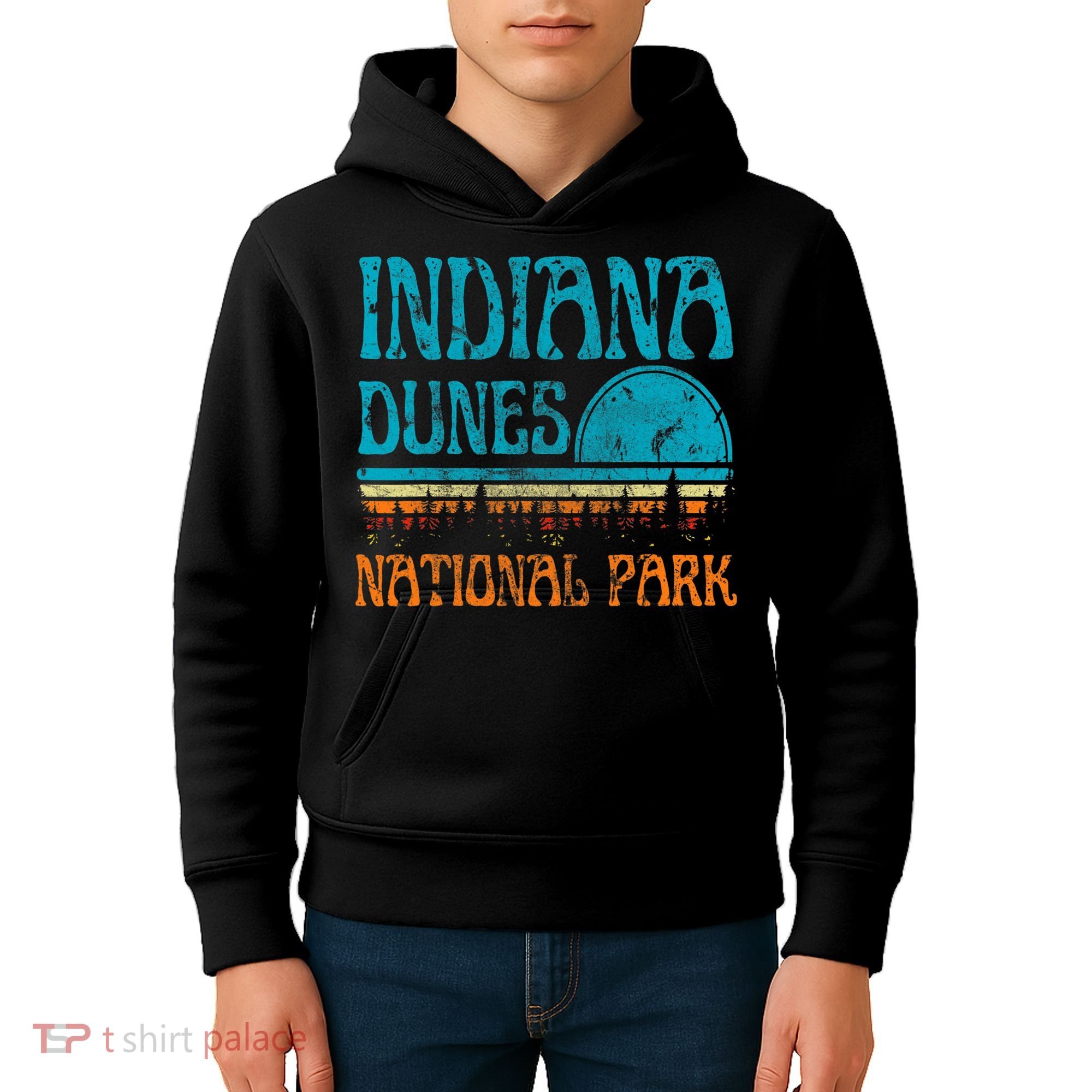 Indiana Dunes National Park Lake Michigan Retro Sunset Kids Hoodie