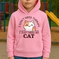 I Don't Need Therapy I Just Need My Cat Cute Kids Hoodie thumb 2