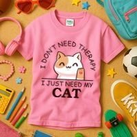 I Don't Need Therapy I Just Need My Cat Cute Kids T-Shirt thumb 3