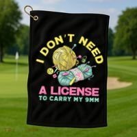 I Don't Need A License To Carry My 9mm Crocheting Lover Golf Towel thumb 1