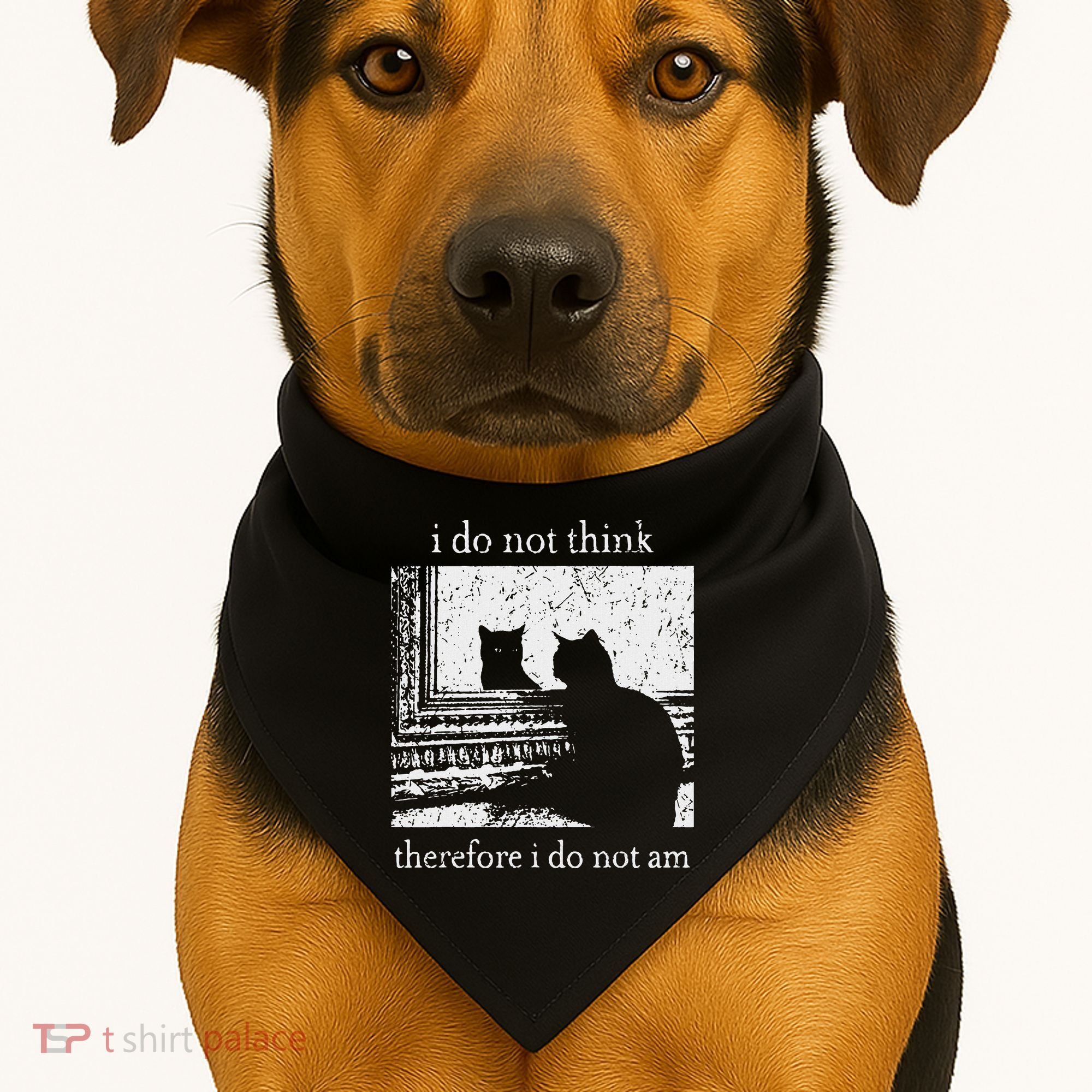 I Do Not Think Therefore I Do Not Am Cat Meme USA-Made Doggie Bandana