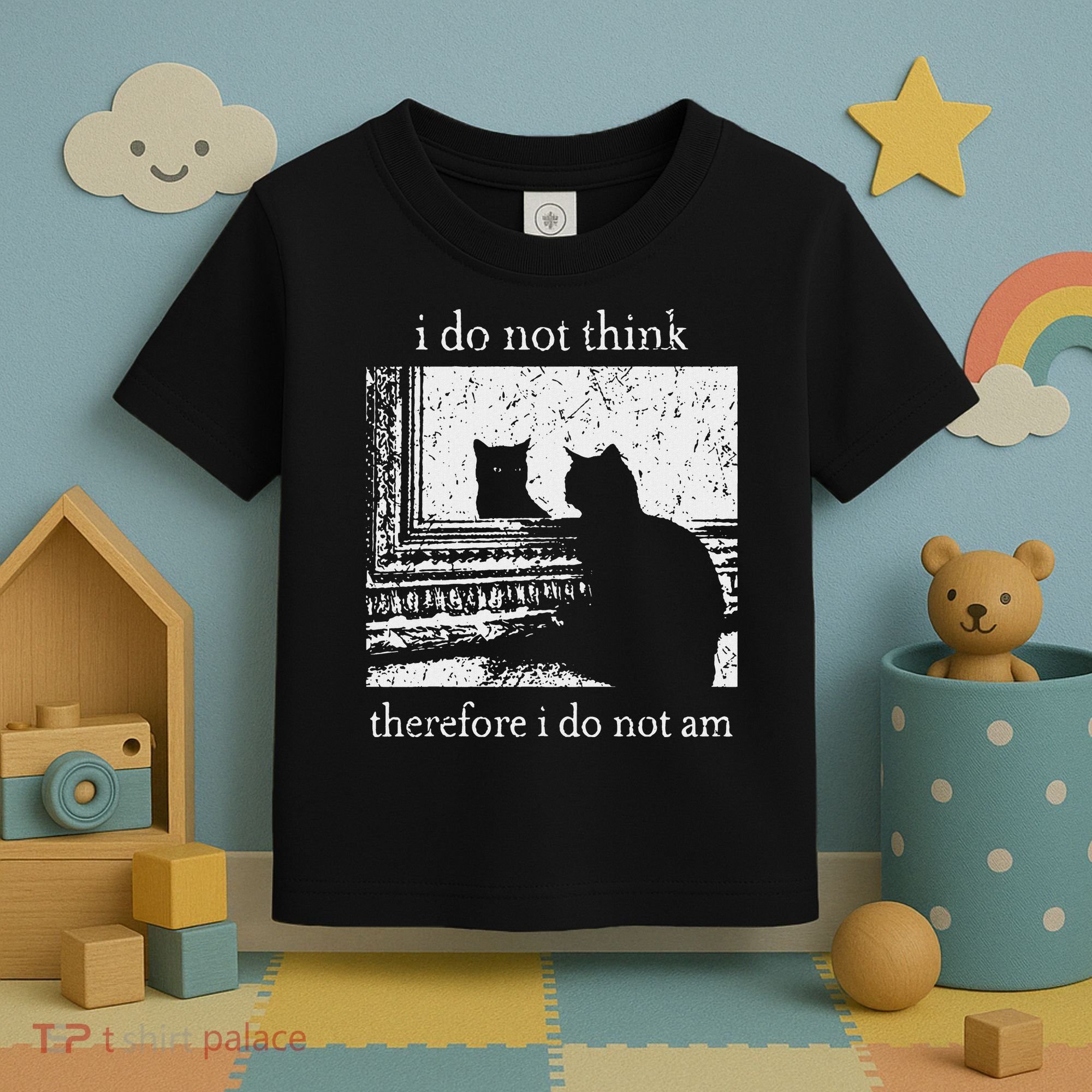 I Do Not Think Therefore I Do Not Am Cat Meme Toddler T-Shirt