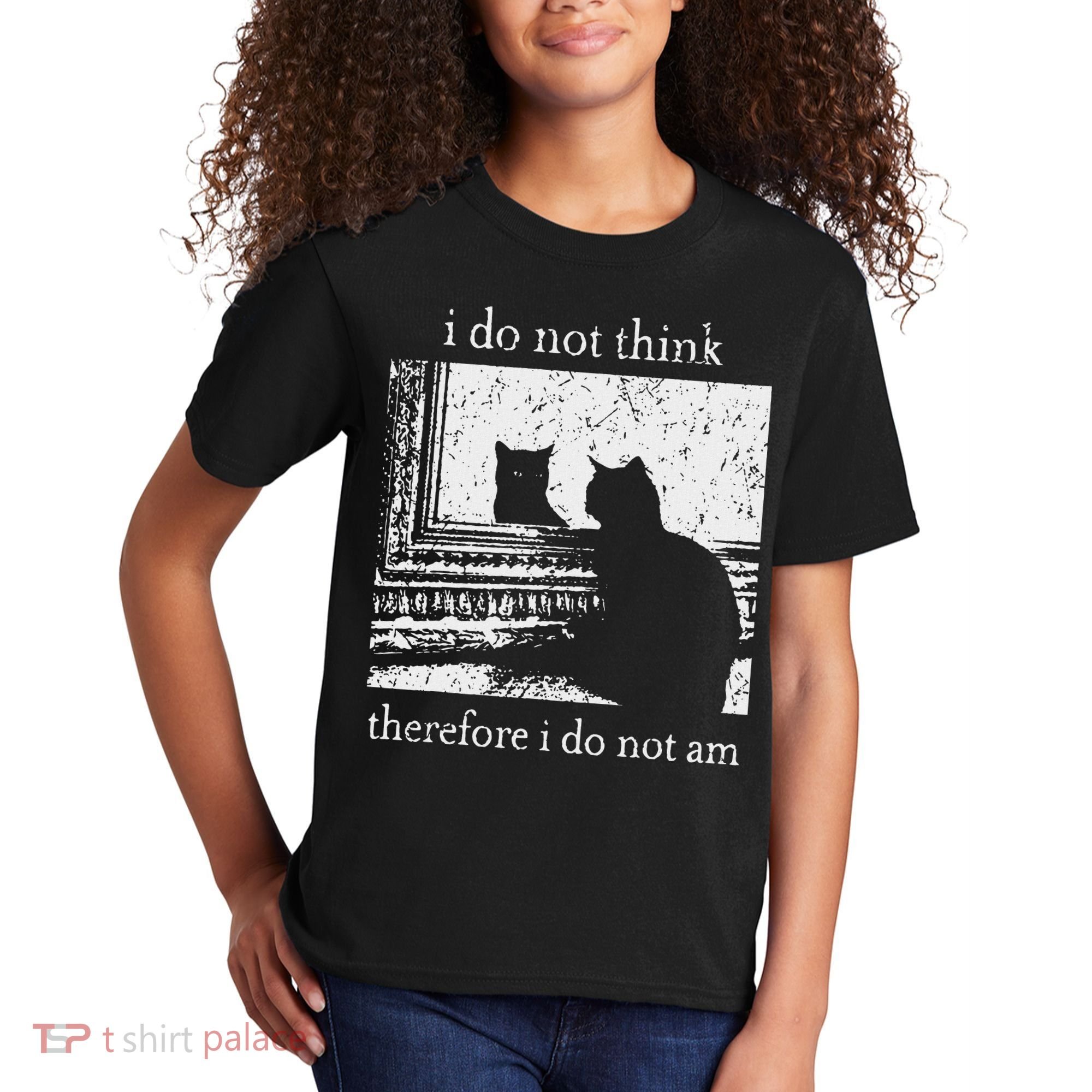 I Do Not Think Therefore I Do Not Am Cat Meme Kids T-Shirt