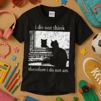 I Do Not Think Therefore I Do Not Am Cat Meme Kids T-Shirt thumb 3