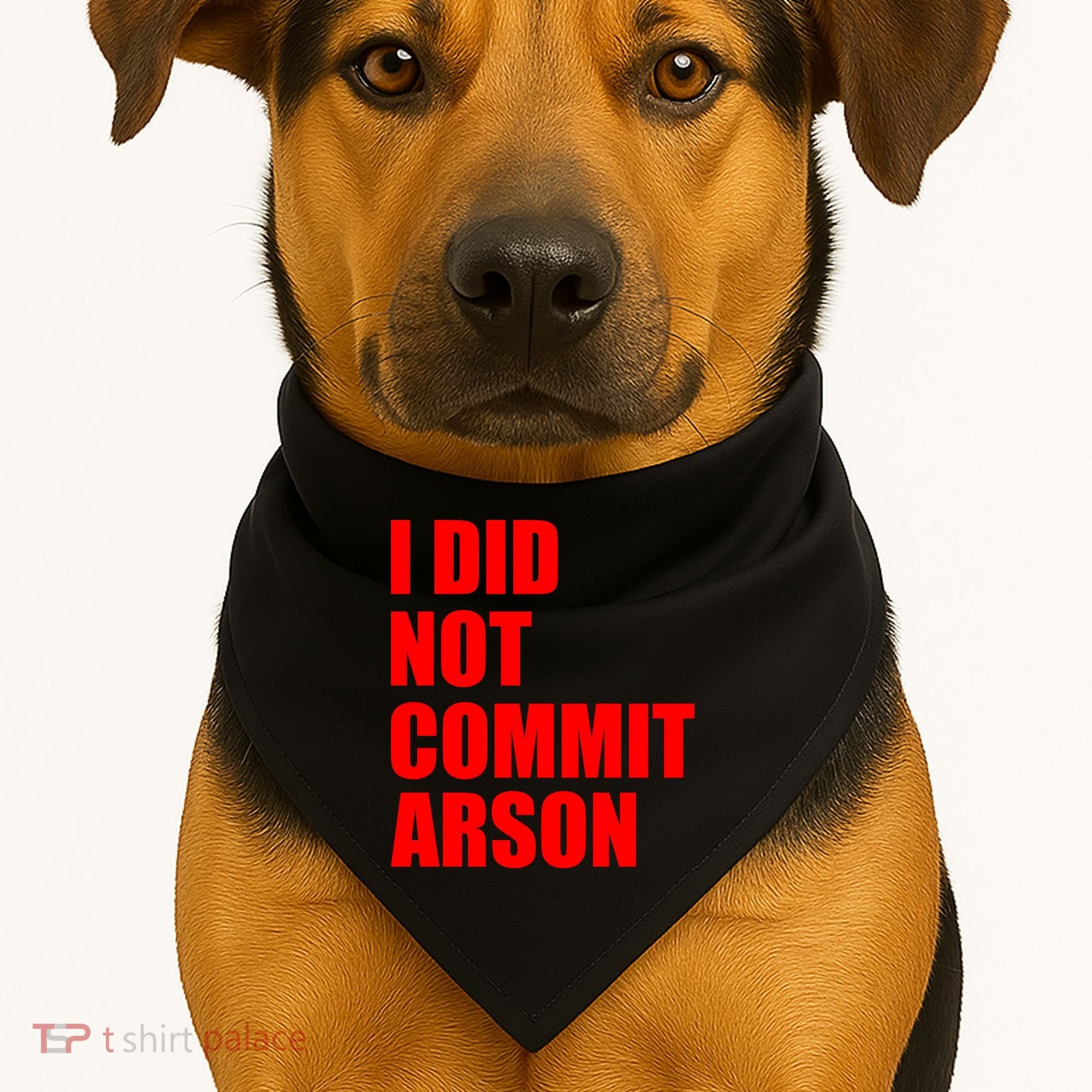 I Did Not Commit Arson Red Logo USA-Made Doggie Bandana