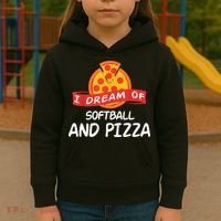 I Dream Of Softball And Pizza For Softball Players Kids Hoodie thumb 3