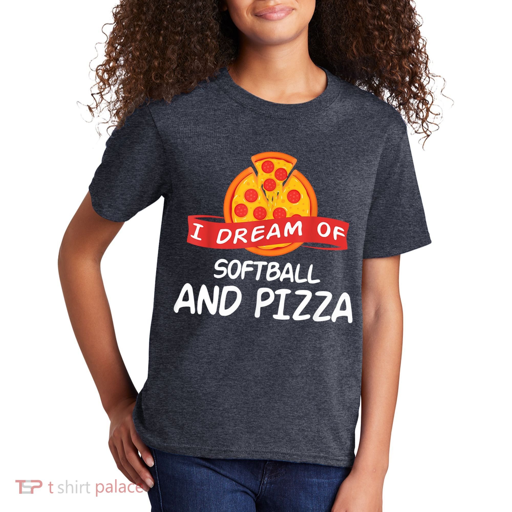 I Dream Of Softball And Pizza For Softball Players Kids T-Shirt