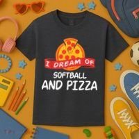 I Dream Of Softball And Pizza For Softball Players Kids T-Shirt thumb 3