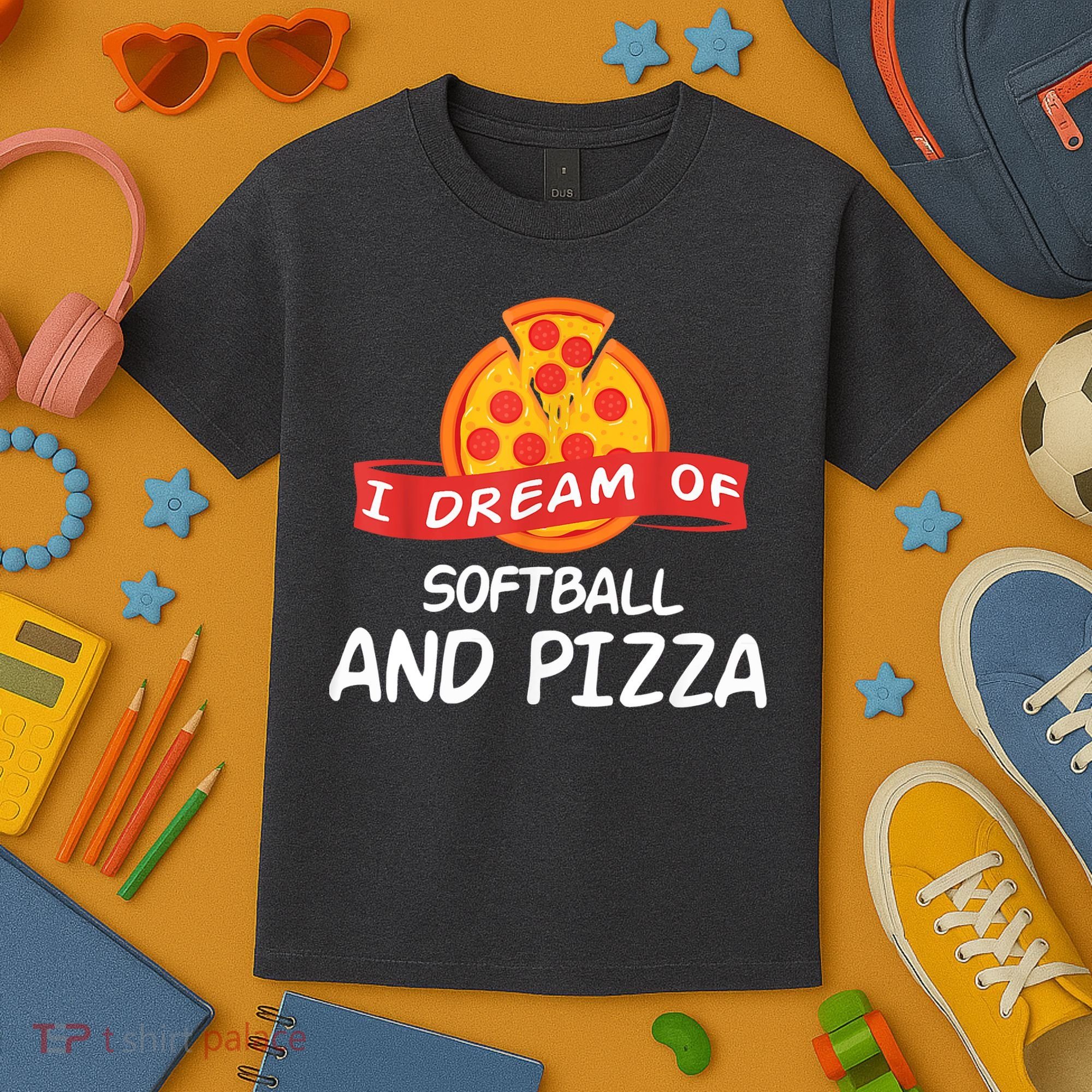 I Dream Of Softball And Pizza For Softball Players Kids T-Shirt